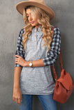 Black Womens Splicing Kangaroo Pocket Buttoned Plaid Hoodie LC2539575-2