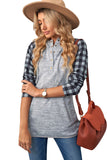 Black Womens Splicing Kangaroo Pocket Buttoned Plaid Hoodie LC2539575-2