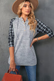 Black Womens Splicing Kangaroo Pocket Buttoned Plaid Hoodie LC2539575-2