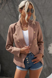 LC852062-17-S, LC852062-17-M, LC852062-17-L, LC852062-17-XL, LC852062-17-2XL, Brown Double Breasted Casual Blazer Draped Open Front Cardigans Jacket Work Suit