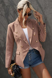 LC852062-17-S, LC852062-17-M, LC852062-17-L, LC852062-17-XL, LC852062-17-2XL, Brown Double Breasted Casual Blazer Draped Open Front Cardigans Jacket Work Suit