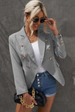 LC852062-11-S, LC852062-11-M, LC852062-11-L, LC852062-11-XL, LC852062-11-2XL, Gray Double Breasted Casual Blazer Draped Open Front Cardigans Jacket Work Suit