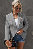 LC852062-11-S, LC852062-11-M, LC852062-11-L, LC852062-11-XL, LC852062-11-2XL, Gray Double Breasted Casual Blazer Draped Open Front Cardigans Jacket Work Suit