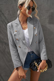 LC852062-11-S, LC852062-11-M, LC852062-11-L, LC852062-11-XL, LC852062-11-2XL, Gray Double Breasted Casual Blazer Draped Open Front Cardigans Jacket Work Suit