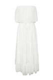 White Ruffle White Off the Shoulder Dress Swiss Dot Maxi Dress LC614462-1