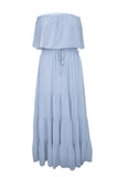 Sky Blue Ruffle White Off the Shoulder Dress Swiss Dot Maxi Dress LC614462-4