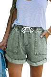 LC783677-9-S, LC783677-9-M, LC783677-9-L, LC783677-9-XL, Green Women's Casual Denim Shorts Pocketed Drawstring High Waisted Denim Jeans