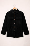 LC8511383-2-S, LC8511383-2-M, LC8511383-2-L, LC8511383-2-XL, LC8511383-2-2XL, Black Womens Boyfriend Shirt Ribbed Shacket Loose Fit Long Sleeve Tops