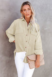 LC8511383-18-S, LC8511383-18-M, LC8511383-18-L, LC8511383-18-XL, LC8511383-18-2XL, Apricot Womens Boyfriend Shirt Ribbed Shacket Loose Fit Long Sleeve Tops
