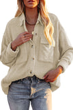 LC8511383-18-S, LC8511383-18-M, LC8511383-18-L, LC8511383-18-XL, LC8511383-18-2XL, Apricot Womens Boyfriend Shirt Ribbed Shacket Loose Fit Long Sleeve Tops