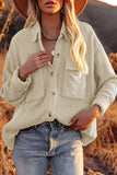 LC8511383-18-S, LC8511383-18-M, LC8511383-18-L, LC8511383-18-XL, LC8511383-18-2XL, Apricot Womens Boyfriend Shirt Ribbed Shacket Loose Fit Long Sleeve Tops