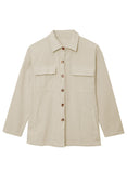 LC8511383-18-S, LC8511383-18-M, LC8511383-18-L, LC8511383-18-XL, LC8511383-18-2XL, Apricot Womens Boyfriend Shirt Ribbed Shacket Loose Fit Long Sleeve Tops