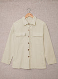 LC8511383-18-S, LC8511383-18-M, LC8511383-18-L, LC8511383-18-XL, LC8511383-18-2XL, Apricot Womens Boyfriend Shirt Ribbed Shacket Loose Fit Long Sleeve Tops