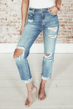 Sky Blue Ripped High Waist Straight Leg Crop Jeans 90s Y2K Denim Pants Trousers LC783601-4