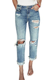 Sky Blue Ripped High Waist Straight Leg Crop Jeans 90s Y2K Denim Pants Trousers LC783601-4