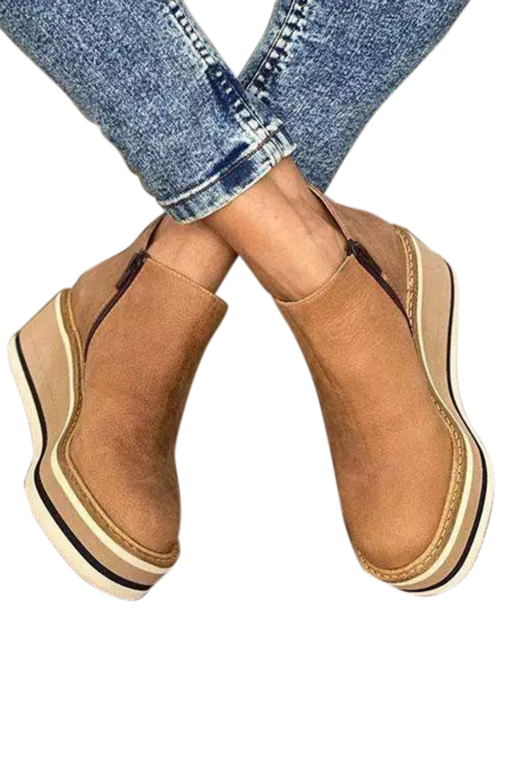 LC12665-16-37, LC12665-16-38, LC12665-16-39, LC12665-16-40, LC12665-16-41, Khaki Women's Ankle Boots Wedge Heel Booties Casual Shoes