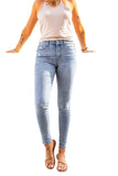 Sky Blue Ripped Stretch Jeans Faded Skinny Jeans with Pockets for Women LC784051-4