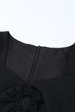 Black Puff Sleeve Midi Dress Ring Front Flowy Dress for Women LC618573-2