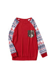 LC25110894-3-S, LC25110894-3-M, LC25110894-3-L, LC25110894-3-XL, LC25110894-3-2XL, Red Christmas T-Shirt Pullover Long Sleeve Sequin Pocket RaglanTop