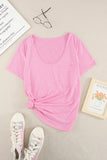 Pink Solid Pocket Front Scoop Neck Short Sleeve T-shirt LC25213432-10
