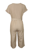 LC643609-16-S, LC643609-16-M, LC643609-16-L, LC643609-16-XL, LC643609-16-2XL, Khaki Women's Casual Long Pants Romper V Neck Pocketed Jumpsuit