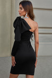 Black One Shoulder Bowknot Hollow Out Bodycon Midi Dress for Women LC2210035-2