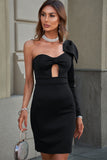 Black One Shoulder Bowknot Hollow Out Bodycon Midi Dress for Women LC2210035-2