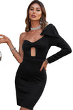 Black One Shoulder Bowknot Hollow Out Bodycon Midi Dress for Women LC2210035-2