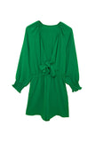 LC643624-9-S, LC643624-9-M, LC643624-9-L, LC643624-9-XL, LC643624-9-2XL, Green Women's Sexy V Neck Jumpsuits Chiffon Tie Knot Front Puff Long Sleeve Romper