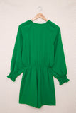 LC643624-9-S, LC643624-9-M, LC643624-9-L, LC643624-9-XL, LC643624-9-2XL, Green Women's Sexy V Neck Jumpsuits Chiffon Tie Knot Front Puff Long Sleeve Romper