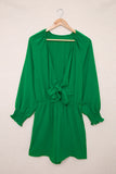LC643624-9-S, LC643624-9-M, LC643624-9-L, LC643624-9-XL, LC643624-9-2XL, Green Women's Sexy V Neck Jumpsuits Chiffon Tie Knot Front Puff Long Sleeve Romper