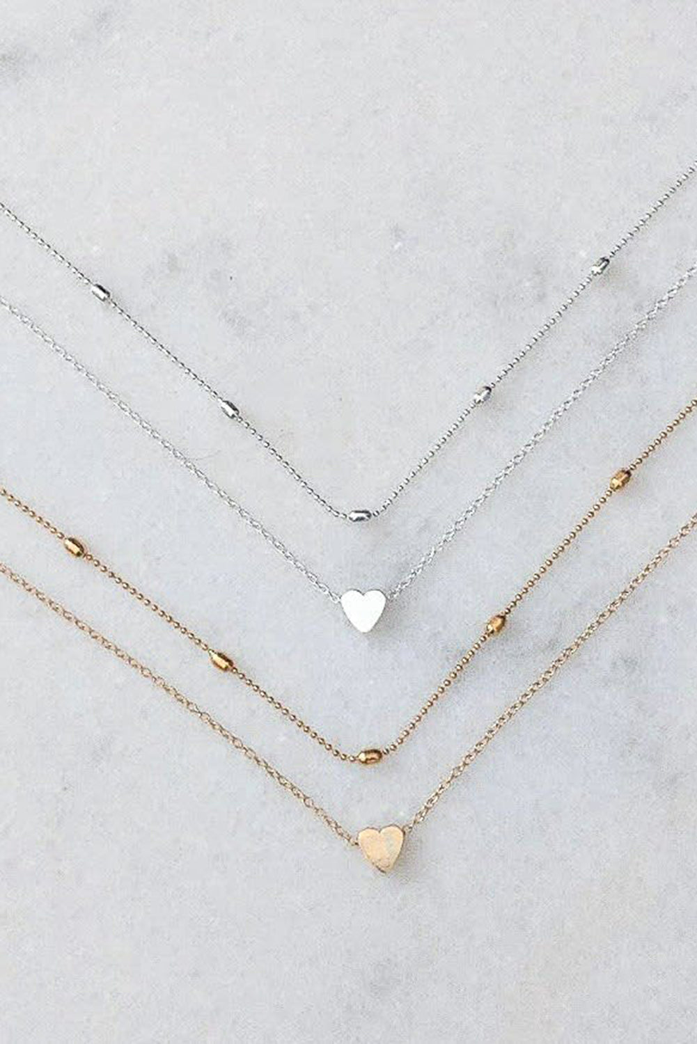 LC013505-12, Gold Valentine Heart Shaped Double Layered Chain Necklace Accessories Gift for Her
