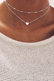LC013505-13, Silver Valentine Heart Shaped Double Layered Chain Necklace Accessories Gift for Her