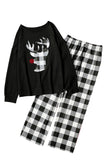 Black Womens Christmas Reindeer Graphic Tops And Pants Lounge Set LC4512111-2