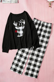 Black Womens Christmas Reindeer Graphic Tops And Pants Lounge Set LC4512111-2