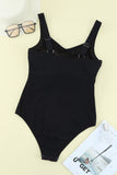LC442787-2-S, LC442787-2-M, LC442787-2-L, LC442787-2-XL, LC442787-2-2XL, Black Women's One Piece Swimsuit Striped Pattern Print Sleeveless Bathing Suit