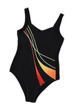 LC442787-2-S, LC442787-2-M, LC442787-2-L, LC442787-2-XL, LC442787-2-2XL, Black Women's One Piece Swimsuit Striped Pattern Print Sleeveless Bathing Suit
