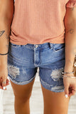 Blue Distressed Denim Short for Women Ripped Rolled Hem Blue Denim Jean Shorts LC77173-5