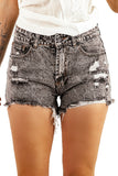 Black Womens Denim Shorts Washed Ripped Mid Waisted Shorts with Pockets LC781966-2