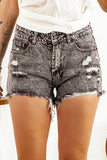 Black Womens Denim Shorts Washed Ripped Mid Waisted Shorts with Pockets LC781966-2