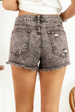 Black Womens Denim Shorts Washed Ripped Mid Waisted Shorts with Pockets LC781966-2