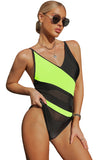 Yellow Colorblock Mesh Backless One Piece Bathing Suit LC442720-7