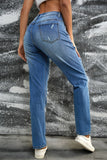 Sky Blue Womens Ripped Boyfriend Jeans Distressed Buttoned Pockets Jeans LC784073-4