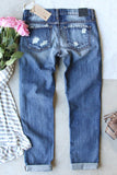 Sky Blue Womens Ripped Boyfriend Jeans Distressed Buttoned Pockets Jeans LC784073-4