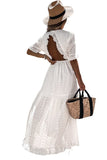 White Ladies Lace Crochet Dress Open Back Ruffled Maxi Dress for Summer LC619183-1