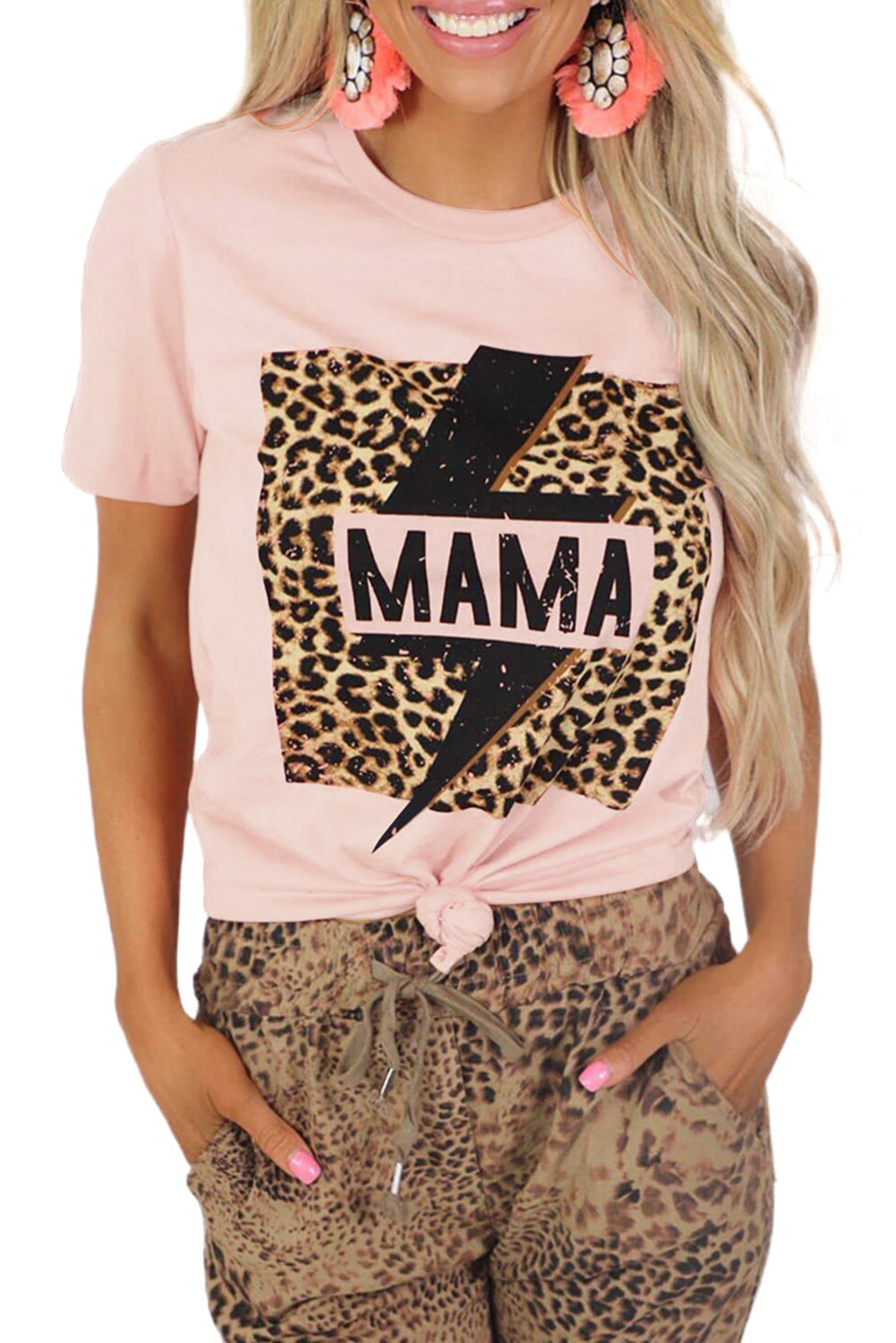Pink Women Leopard Graphic T Shirt Casual Tee Tops LC25213930-10