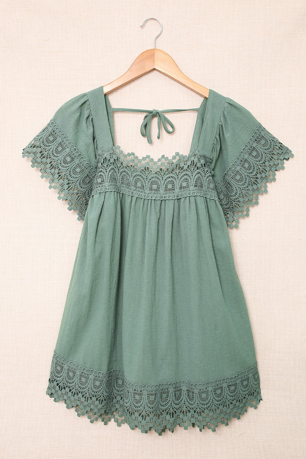 Green Womens Lace Top Pom Pom Splicing Square Neck Blouse LC25112089-9
