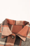 LC8511482-14-S, LC8511482-14-M, LC8511482-14-L, LC8511482-14-XL, LC8511482-14-2XL, Orange Women's Flannel Plaid Jacket Long Sleeve Buttoned Shirts Coats Shacket