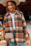 LC8511482-14-S, LC8511482-14-M, LC8511482-14-L, LC8511482-14-XL, LC8511482-14-2XL, Orange Women's Flannel Plaid Jacket Long Sleeve Buttoned Shirts Coats Shacket