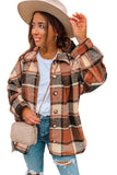 LC8511482-14-S, LC8511482-14-M, LC8511482-14-L, LC8511482-14-XL, LC8511482-14-2XL, Orange Women's Flannel Plaid Jacket Long Sleeve Buttoned Shirts Coats Shacket